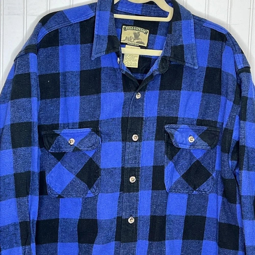 - Field & Stream Heavyweight Blue Plaid Flannel Shirt Size 2XL - Picture 2 of 8